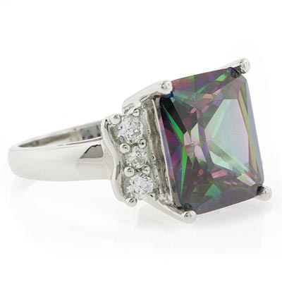 Mystic Topaz Rings on Silver Jewelry Rings Emerald Cut Mystic Fire Topaz Ring
