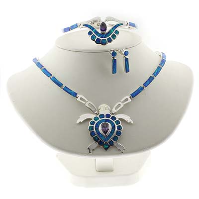 Necklace Jewelry on Jewelry Sets Turtle Blue Opal Silver Necklace Bracelet And Earrings