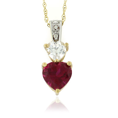 ... Gold Jewelry  10K Yellow Gold Ruby White Topaz Heart Pendant Necklace
