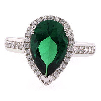 Silver Jewelry  Rings  Pear Cut High Quality Emerald Silver Ring