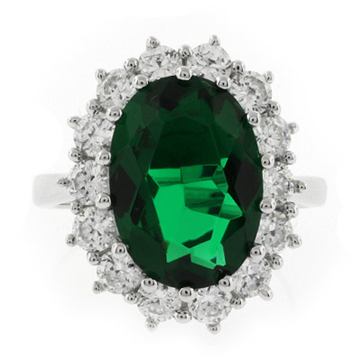 huge oval cut emerald princess kate style silver ring