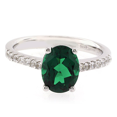 Silver Jewelry  Rings  Oval Cut Emerald Stone Promise Ring