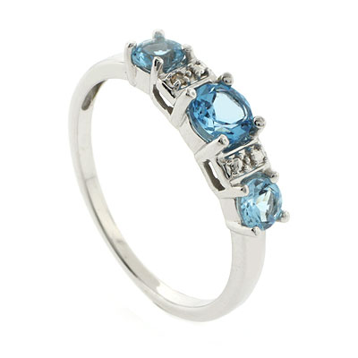 14k Blue Topaz Diamond White Gold Ring