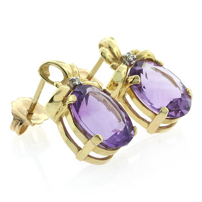 14k Gold Genuine 4 90 Ct Tw Amethyst With Diamond Earrings
