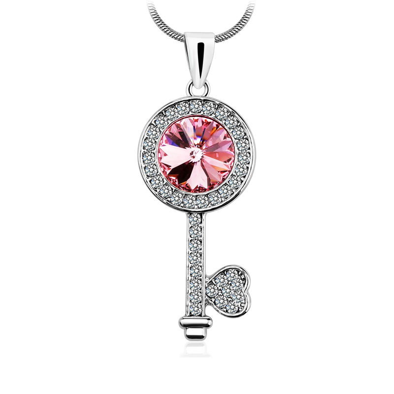 Silver Lock and Key Necklace with Crystal from Swarovski