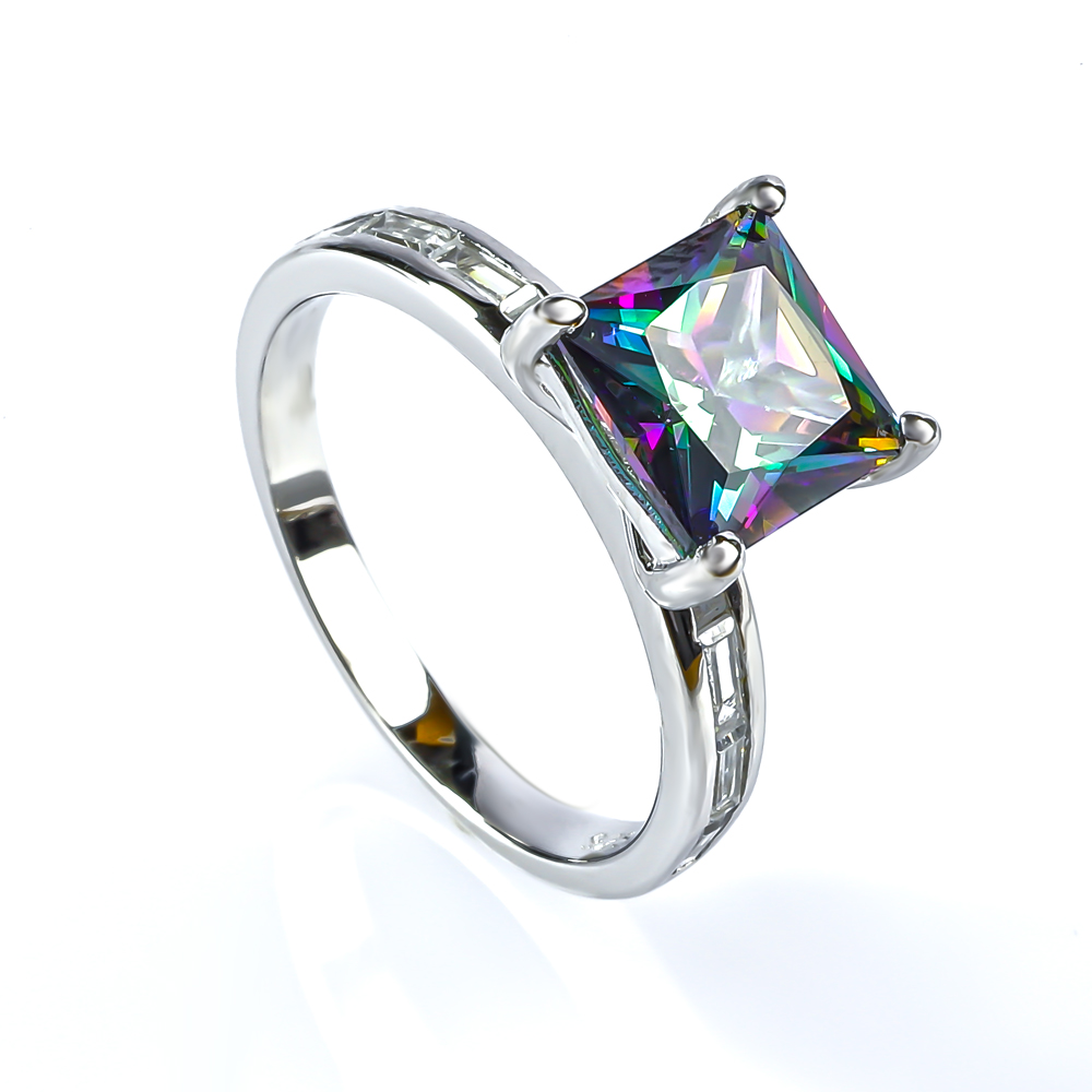 Mystic Topaz Silver Ring Princess Cut Stone