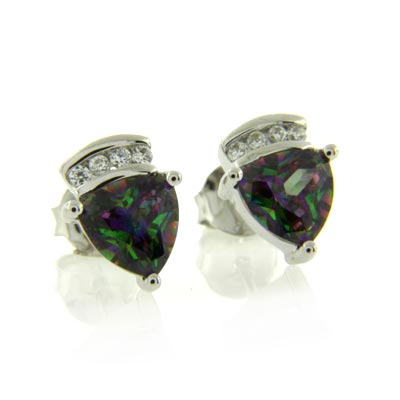 Trillion Cut Mystic Topaz Silver Earrings