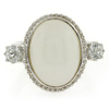 Genuine White Jade and Topaz Silver Ring