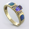 Genuine Australian Opal and Tanzanite 14 Karat Gold Ring with Diamonds