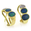 Genuine Black Opal Omega Closure Diamond 14k Yellow Gold Earrings