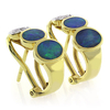 Genuine Black Opal Omega Closure Diamond 14k Yellow Gold Earrings