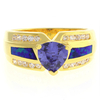Blue Opal with Tanzanite Gold Plated Silver Ring