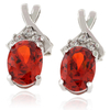 Oval Cut Mexican Cherry Opal Silver Earrings