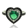 Sterling Silver ring with Hearth Shape Emerald and Simulated Diamonds