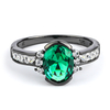 Emerald Oval Cut Stone Black Silver Ring