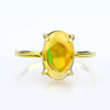 Genuine Mexican Opal Cabuchon 14K Solid Gold Ring