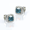 Alexandrite Princess Cut Halo Stud Silver Earrings