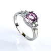 Elegant Silver Ring With Oval Cut Alexandrite Gemstones and Simulated Diamonds