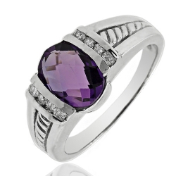 14k Solid White Gold Amethyst Diamond Ring