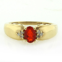 Mexican Fire Cherry Opal Diamond 14k Solid Yellow Gold Ring
