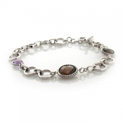 Genuine Amethyst and Smoked Quartz Silver Bracelet