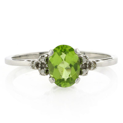 Genuine Diamond and Peridot White Gold Ring