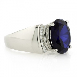 Oval Cut Blue Sapphire Sterling Silver Ring