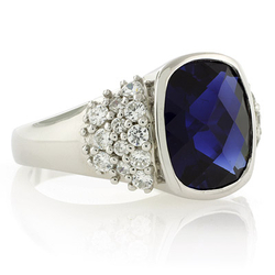 Sterling Silver Oval Cushion Cut Sapphire Ring