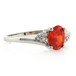 Oval Cut Fire Cherry Opal Silver Ring