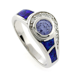 Australian Opal Ring with Round Tanzanite