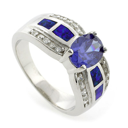 Enchanting Australian Opal Ring with Tanzanite