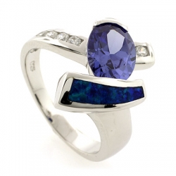 Australian Opal Gorgeous Ring with Oval Cut Tanzanite