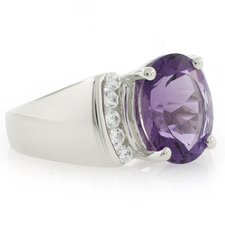 Huge Oval Cut Amethyst Silver Ring