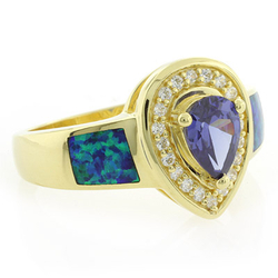 Opal with Tanzanite Gold Plated Silver Ring