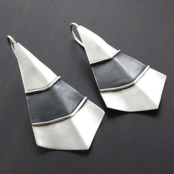 Fan Silver Oxidized Earrings