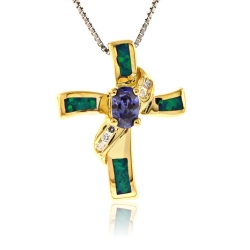 Australian Blue Opal Tanzanite Cross Pendant