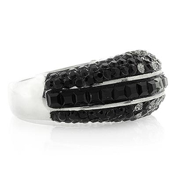 Black and White Swarovski Wide Sterling Silver Ring