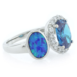 Oval Cut Blue Topaz with Australian Opal Ring