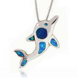 Blue Opal Silver Dolphin Pendant