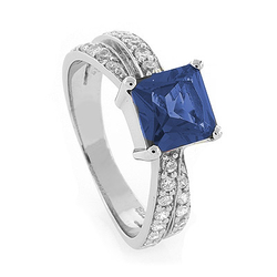 Princess Cut Tanzanite Silver Ring