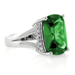 Very Big Emerald Cut Emerald Sterling Silver Ring