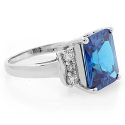 Sterling Silver Emerald Cut Blue Topaz Ring