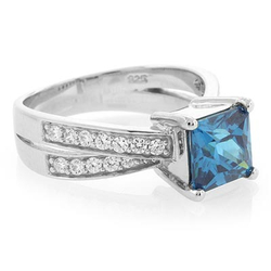 Sterling Silver Square Blue Topaz Ring