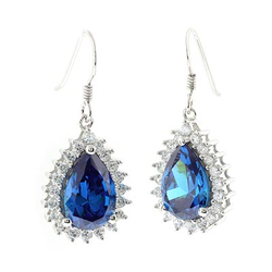 Blue Topaz Silver Earrings Pear Cut