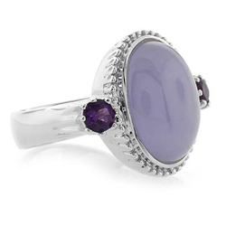 Genuine Pink Jade and Amethyst Silver Ring