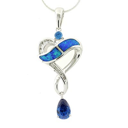 Blue Topaz with Opal Silver Slide Pendant