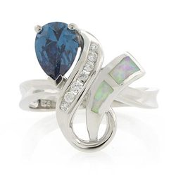 Pear Cut Alexandrite White Opal Sterling Silver Ring