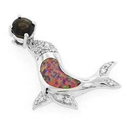 Pink Australian Genuine Topaz Opal Dolphin Pendant