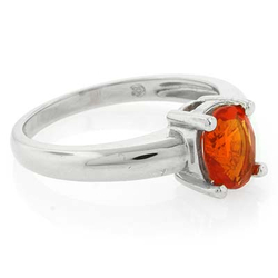 Genuine Fire Oval Cut Opal Silver Solitaire Ring