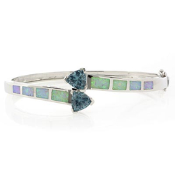 Double Alexandrite and White Opal Silver Bangle